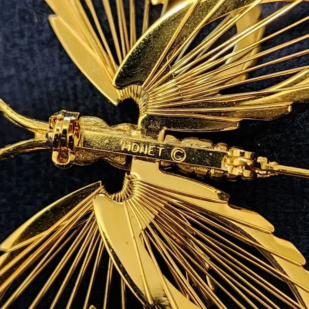 Monet Butterfly Brooch Pin Gold Tone Filigree Openwork Signed Costume Jewelry